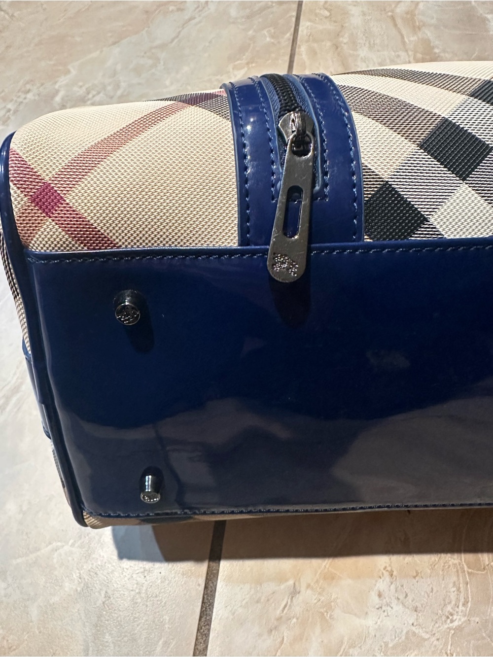 Vintage Navy Burberry Bicolor Nova Check Medium Bowling Tote Bag - Picture 3 of 10